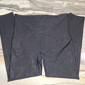 SPANX L Black Holographic Glitter Active Leggings Cropped 7/8 Sparkle Workout